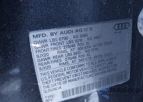 2015 Audi Q7 3.0T Premium z USA, uszkodzony, nr VIN WA1LGAFE2FD016763